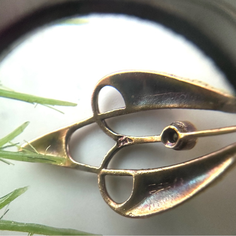 Vintage ⚜️ 14K Gold Enameled Art Nouveau  Teardrop Pendant - Picture 10 of 12